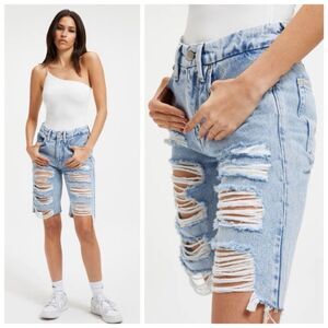 Good American NWT Good 90s Bermuda Denim Jean Shorts Extreme Rips Size 8/29